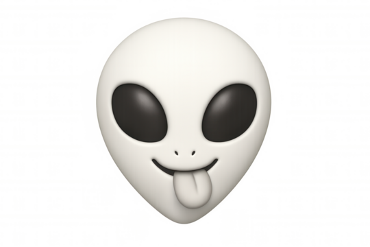 Playful grey alien sticking out its tongue, isolated on transparent background, perfect for space and sci-fi themed projects