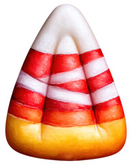 A colorful candy shaped like a cone with layers of white, orange, and red, resembling a popular festive treat.