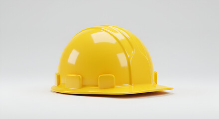 Yellow hard hat on white background showcasing safety and industrial design