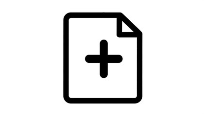 Obraz premium A simple, black outline icon depicts a document with an addition symbol, conveying a clear action of file upload or addition.