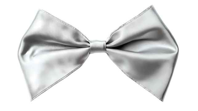 silver silk ribbon bow isolated on transparent background