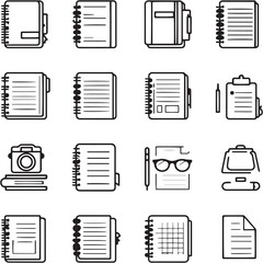 Journal black Line Editable Icons set