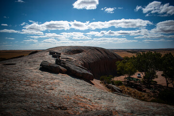 Australia, Pildappa Rock is an impressive granite outcrop well worth a visit. This rock is unique because of its shape as the highest and longest wave formations on the Eyre Peninsula.
