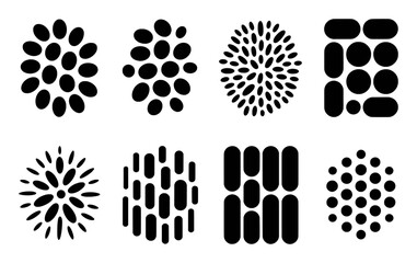 Collection of abstract black and white geometric patterns and shapes