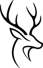 Minimalist black and white line art of a deer head, with antlers and a clean, elegant design.