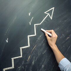 Hand drawing upward staircase with chalk on blackboard &ndash; Progress, Growth, Education, Motivation, Strategy, Conceptual, Business