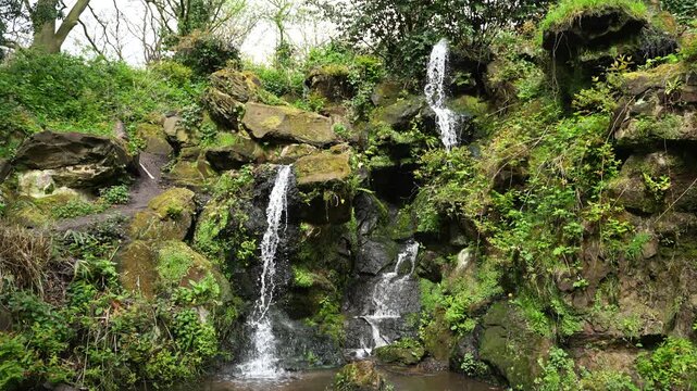Horizontal video with Fairy Glen waterfall, from Sefton Park in Liverpool