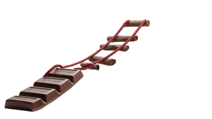 Chocolate Bar Ladder with Rope Support Structure on Transparent Background Unique Edible Construction Concept