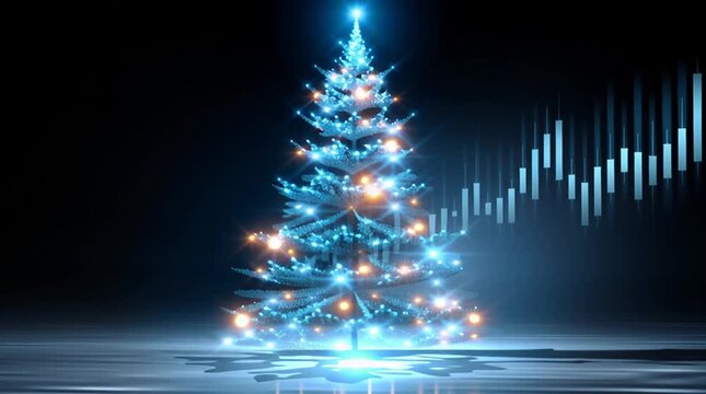 Illuminated christmas tree with growing graph in blue atmosphere