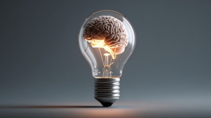 Illuminating Ingenuity: A Creative Light Bulb Concept Featuring a Brain Symbolizing Ideas, Innovation, and Intellectual Insight in a Modern Design