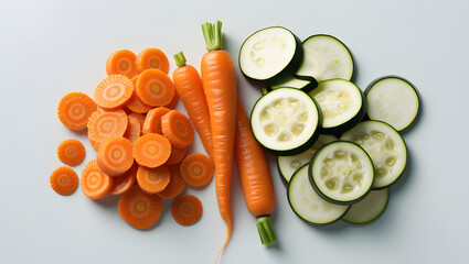 Minimal Flat Vector of Steamed Carrots and Zucchini Slices, Clean Healthy Food Illustration, Vegan Meal Clipart, Balanced Diet Concept Design