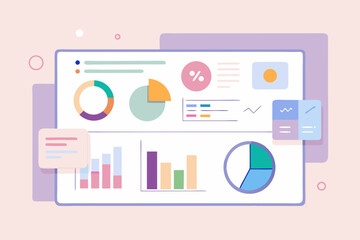 Modern data visualization dashboard with dynamic charts and graphs, perfect for business analytics, financial reports, and marketing presentations, showcasing trends and insights.