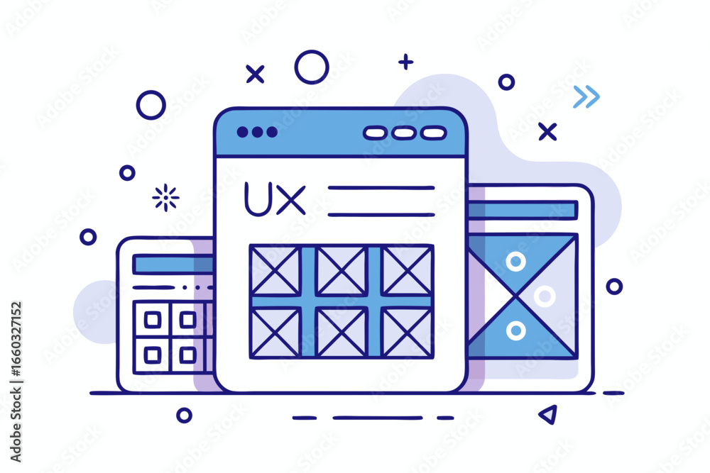 Wall mural modern ux design interface concept showcasing website layout and user experience elements, perfect f