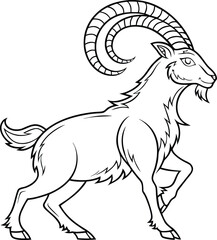 Capricorn Goat Symbol Detailed Line Art Vector Illustration Zodiac Horoscope Sign, Capricorn Zodiac Goat Vector, Black Line Capricorn Goat Symbol, Detailed Capricorn Horoscope Vector