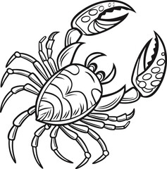 Cancer Zodiac Crab Line Art Vector Detailed Tattoo Illustration Horoscope Sign, Cancer Zodiac Crab Vector, Black Line Cancer Crab Symbol, Detailed Cancer Horoscope Vector