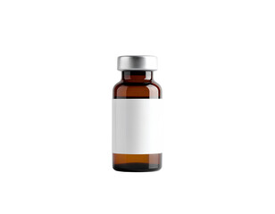 A small silver metallic cap amber vaccine bottle mockup with isolated on a transparent background.