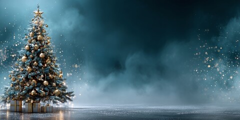 A Magical and Moody Christmas Tree Banner with Copy Space