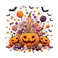 Fototapeta premium Halloween Candy Explosion Pumpkins & Sweets Treat