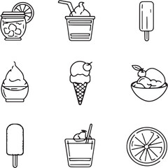 Orange Creamsicle Black Line Editable Icons set