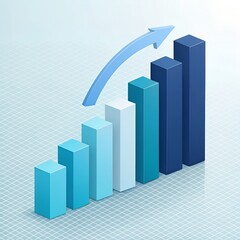 3D blue bar graph with increasing height and upward arrow &ndash; Growth Trend, Business, Abstract, Strategy, Analytics, Success