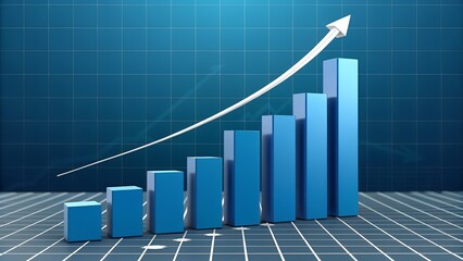 Increasing blue bar graph with a rising arrow – Growth, Business, Finance, Motivation, Strategy, Success