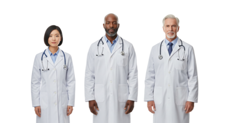 Portrait of a Diverse and Professional Medical Team Standing on White Background