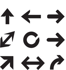 Bundle of simple arrow icons. Black directional symbols collection for ui design, navigation, and pointers.