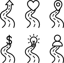 Fototapeta premium Roads Transforming Into Creative Symbol Vector Icon Set