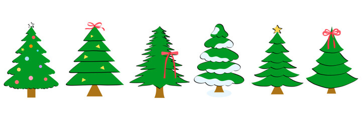 set of festive christmas trees for holiday decoration
