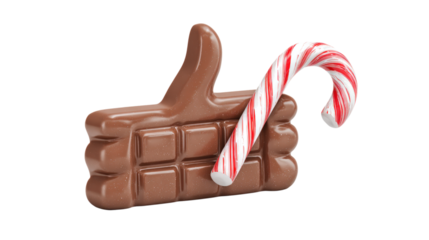 Chocolate Thumbs Up with Candy Cane A Sweet Approval on a Transparent Background for Confectionery Lovers