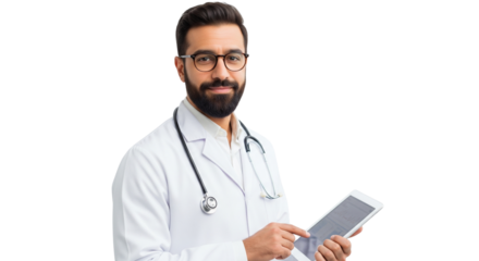 Confident Doctor with Digital Tablet: Modern Healthcare & Telemedicine