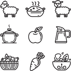 Lamb Stew black Line Editable Icons set