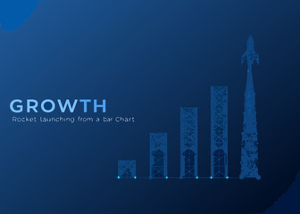 Fototapeta premium Rocket launching from bar chart symbolizing growth and success