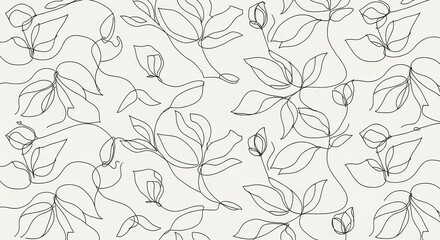 Obraz premium An elegant, seamless one-line art pattern of magnolia flowers on a paper texture background.