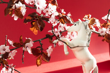 White horse with plum flowers around it, celebration of the Chinese New Year 2026
