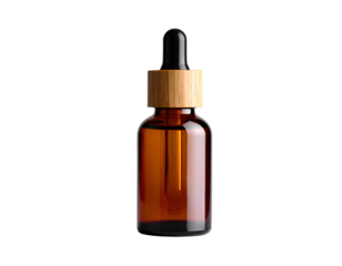 An empty 10ml essential oil diffuser blank amber bottle isolated on a transparent background.