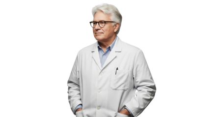 Experienced Senior Scientist or Doctor in Lab Coat Looking Thoughtfully