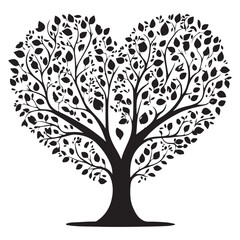 Obraz premium Heart shaped tree with birds and hearts isolated on white background