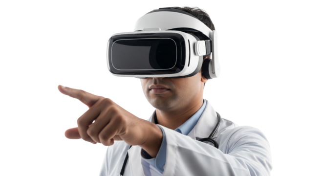 Medical Professional Using VR Headset for Future of Digital Health Innovation - Powered by Adobe