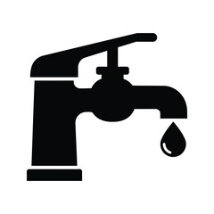 Black silhouette faucet icon dripping water plumbing liquid sink bathroom kitchen vector illustration