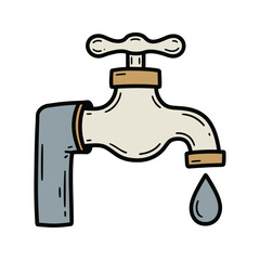 Cartoon Faucet with Water Drop  Plumbing Water Conservation Drip Illustration