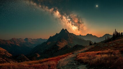 Fototapeta premium beautiful milky way celestial sky over mountain ridge