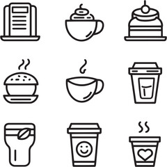 Latte black Line Editable Icons set