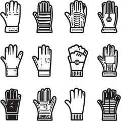 Leather Gloves black Line Editable Icons set