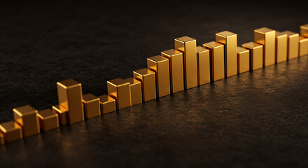 Golden Bar Graph Rising Conceptual Representation of Growth and Success