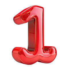 and keyword list based on the image.. Red Number One Glossy Render on Plain Background, Standing Tall and Reflective