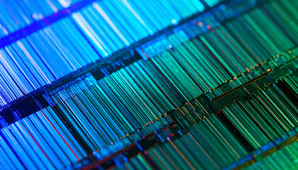 Close-Up View of a Blue and Green Circuit Board