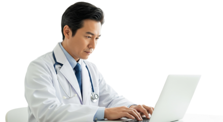 Dedicated Asian Doctor Using Laptop for Digital Health Solutions, Telemedicine, and Patient Care