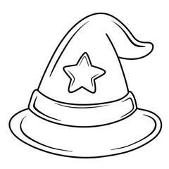 Cute Halloween Witch Hat black doodle outline.