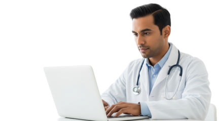 Dedicated Doctor Working on Laptop, Embracing Digital Healthcare and Telemedicine Solutions